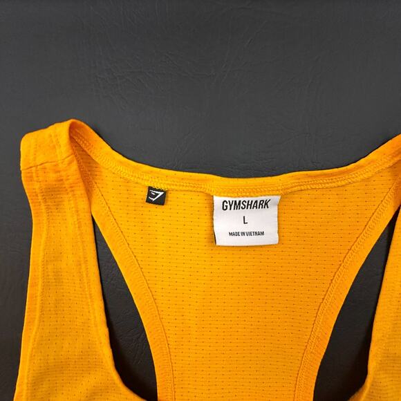 Gymshark Tank Top Mens Large Yellow Raceback Lifting Activewear Stretch Running - Picture 3 of 8